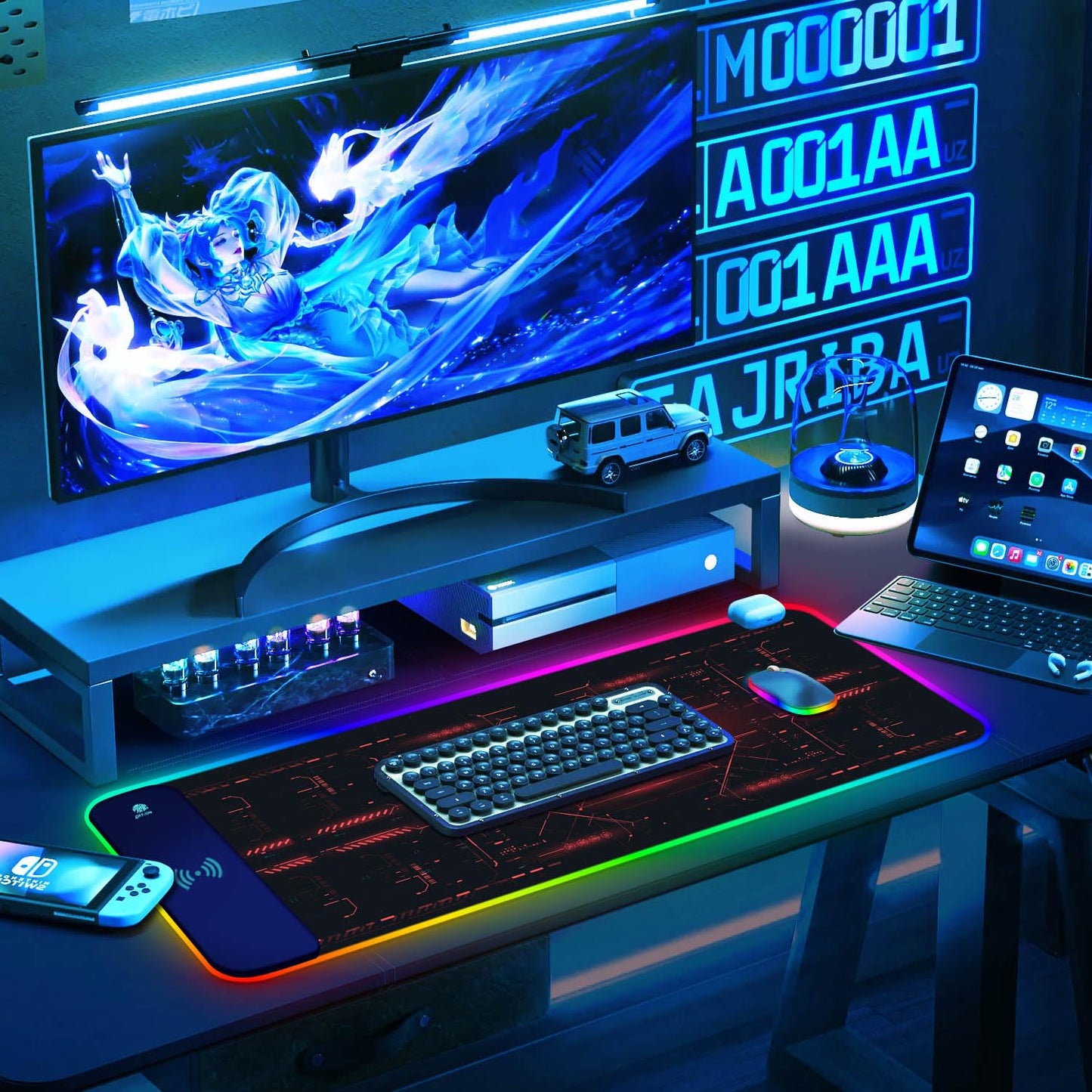 ToLuLu RGB Gaming Wireless Charging Mouse Pad, 5/7.5/10/15W 10 Light Modes LED Mouse Pad Computer Keyboard Mat Mousepad, 800x300x4MM Extended Large Desk Mat for Gaming, MacBook, Laptop, PC, Galaxy