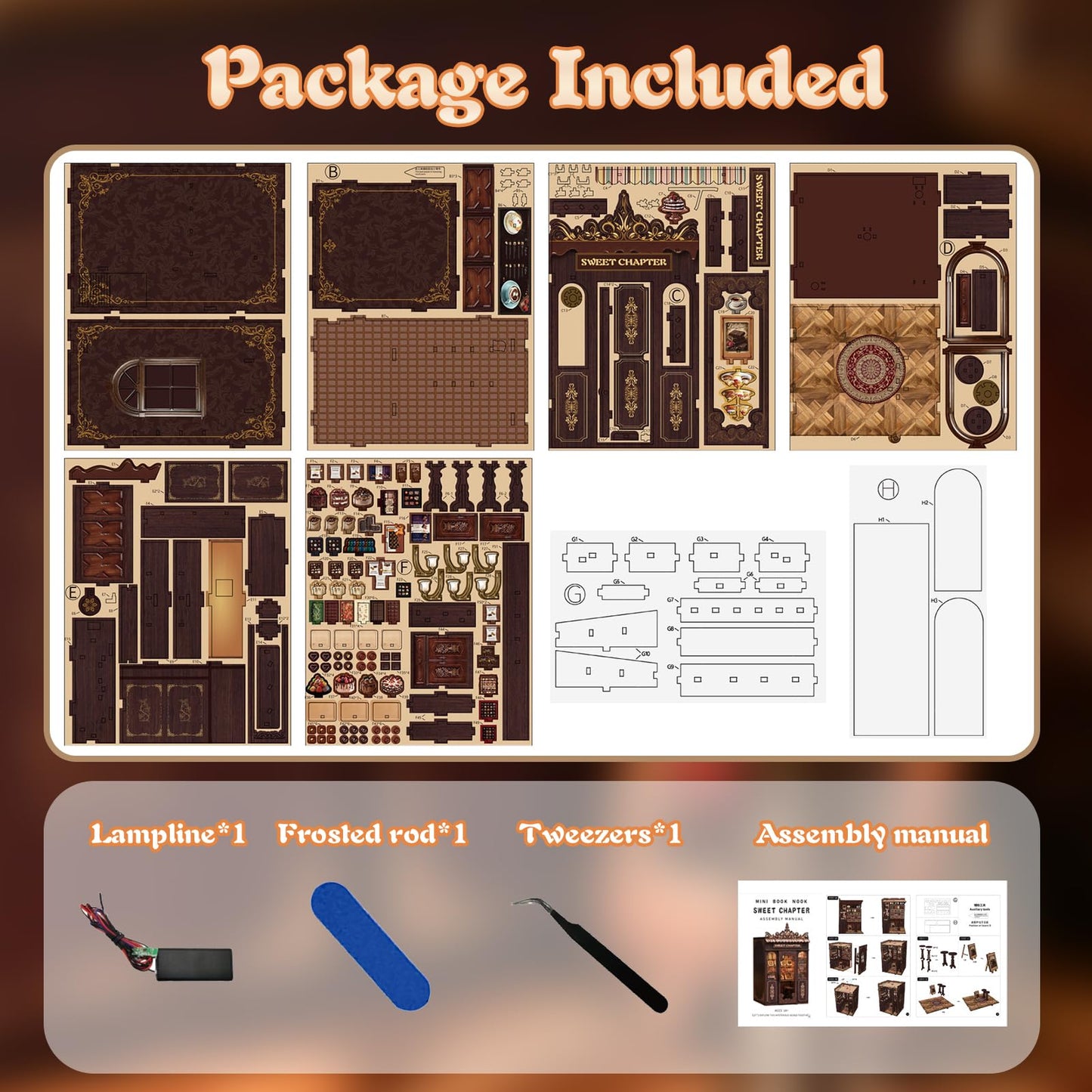 KERNOWO Book Nook Kit, DIY 3D Wooden Puzzles for Adults, Teens and Beginners, Miniature Tiny House Kit for Bookshelf Decor, Bookish Gift for Family, Friends, Book Lovers (Sweet Chapter)