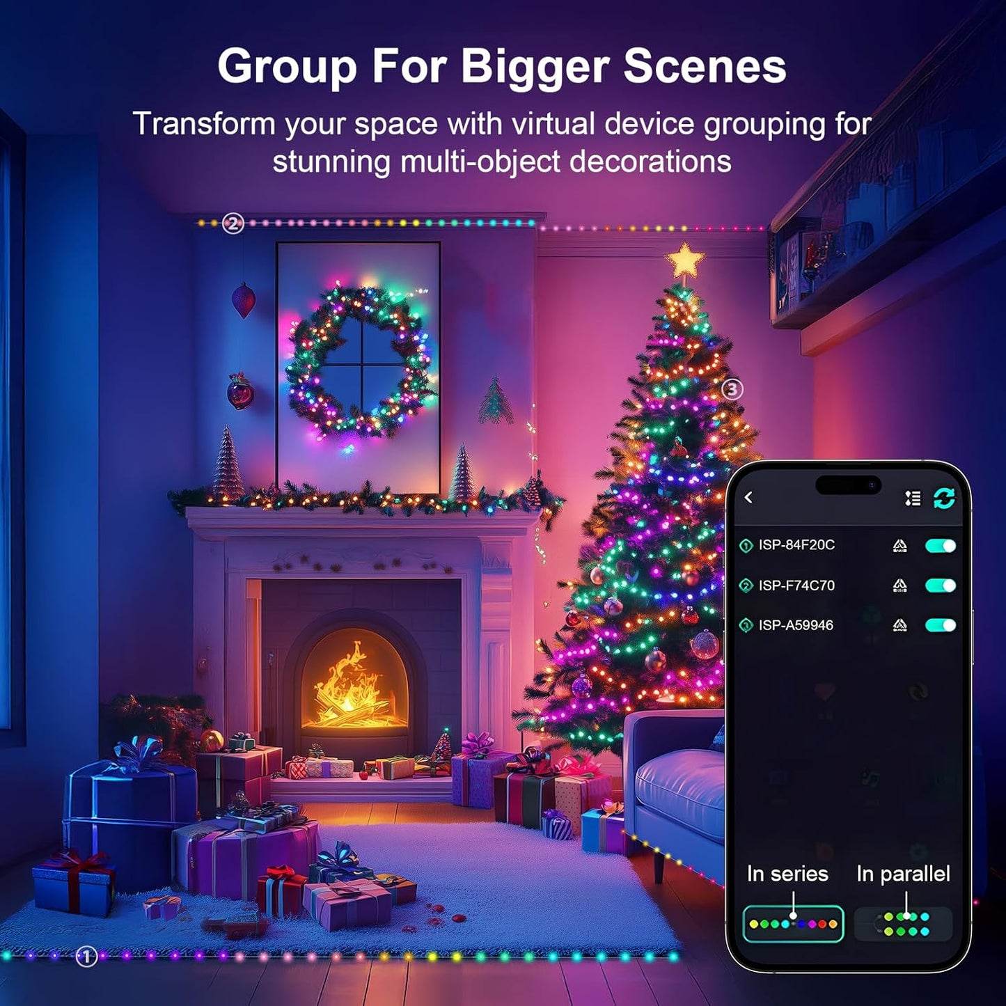 33Ft sync,12 Super RGB Smart Fairy String Lights, Usb DIY Twinkle Lights w/Remote & App Controlled, music Modes