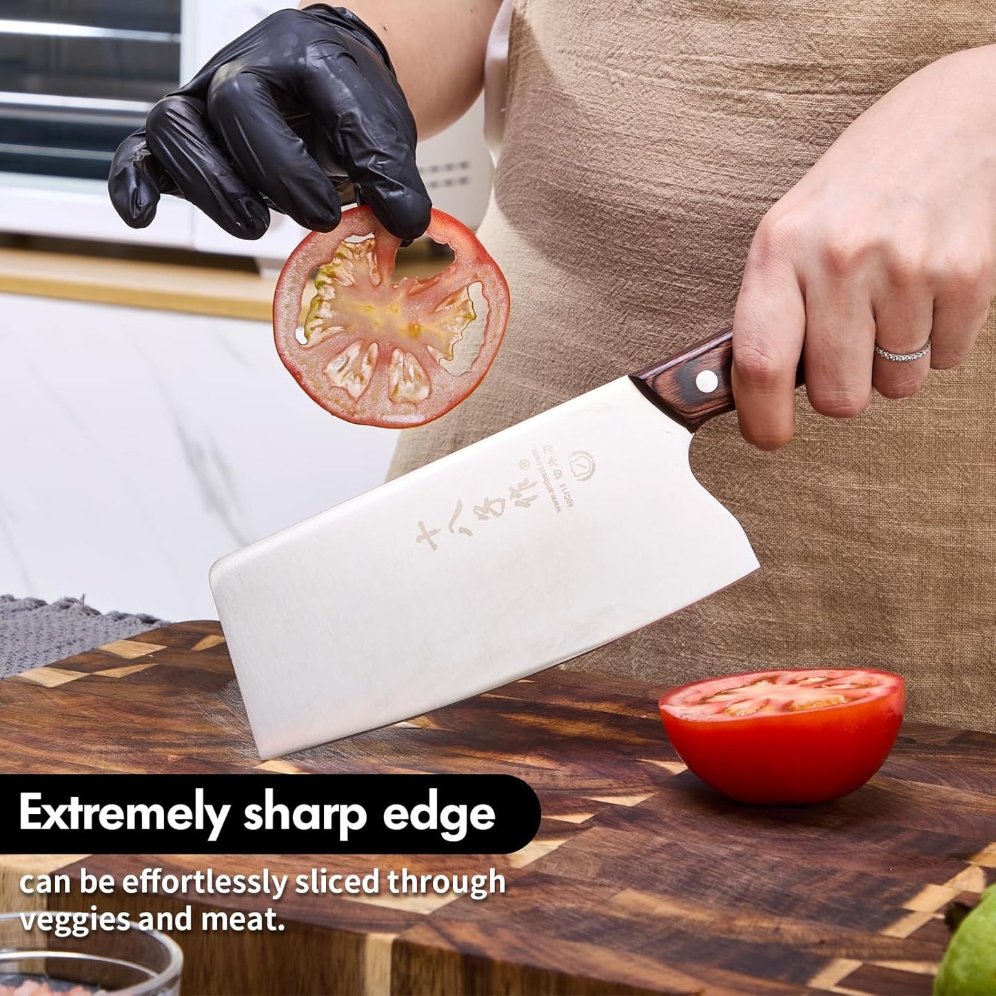 SHI BA ZI ZUO Chinese Meat Cleaver Knife - 6.7-Inch Stainless Steel Slicer with Wooden Handle