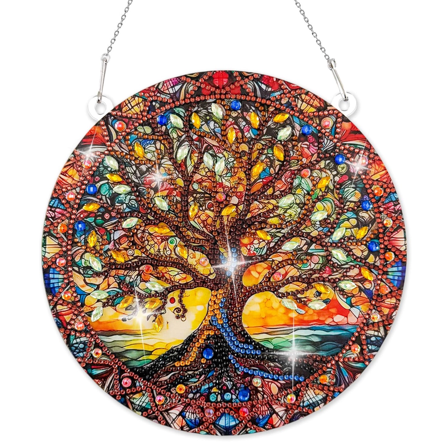 Diamond Art Hanging Kit for Adult, Painting Hanging Ornament Kit, Special Shaped Rhinestone,DIY Acrylic 5D Diamond Art Window Pendants Home Garden Wall Kits Hanging,Double Sided (Lifetree)