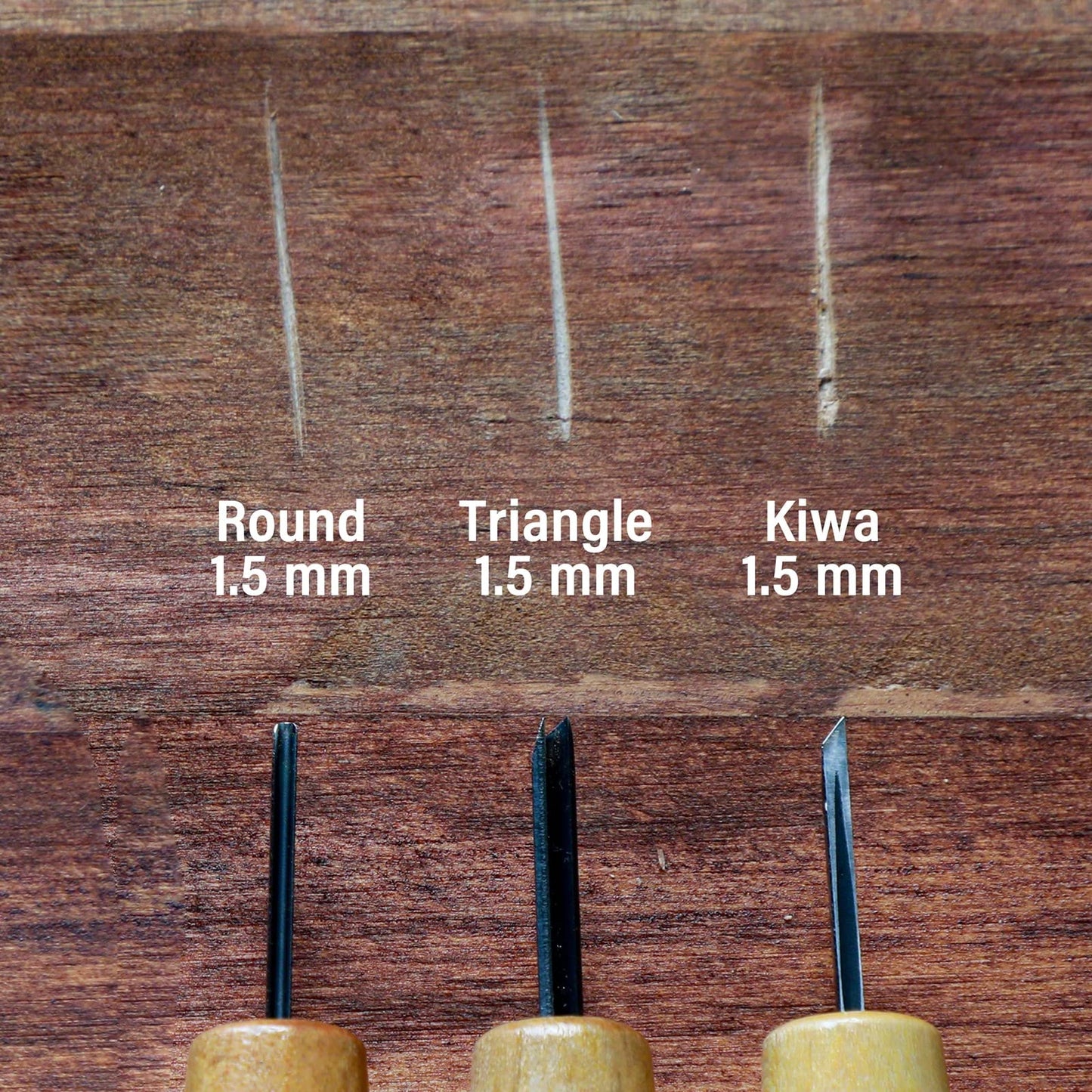 Wazakura 3PCS Bonsai Chisel Kit with Round Gouge, Single Bevel Skewed and V-Parting Tool, Hand Carving Tool Set for Jin Shari Making, Woodworking Knife Pack - Mini Size