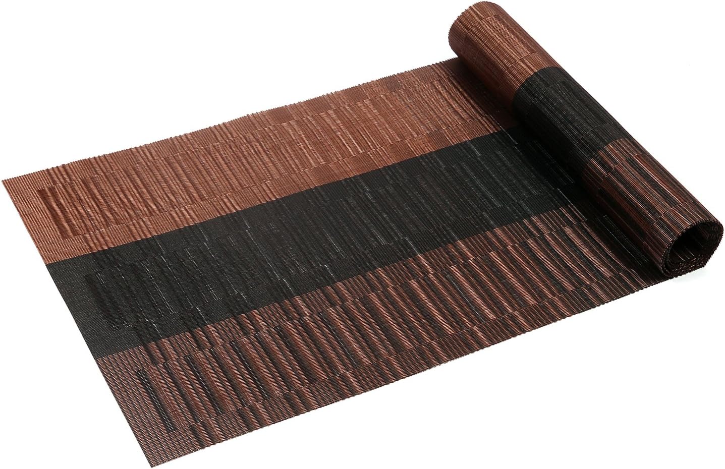12x54 inch SHACOS Table Runners Woven Vinyl Table Mats for Kitchen Dining Table Non Slip Washable, Ombre Coffee Black