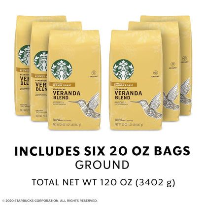 Starbucks Veranda Blend Coffee - Ground, Smooth Flavor, 20-Ounce Bags, Pack of 6