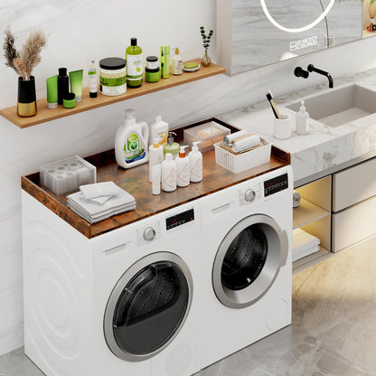 efluky Washer Dryer Countertop, Wood Countertop with Edge Rails for Laundry Room Organization and Storage, Washer Dryer Topper for Laundry Room, 27.5" x 54" Rustic Brown