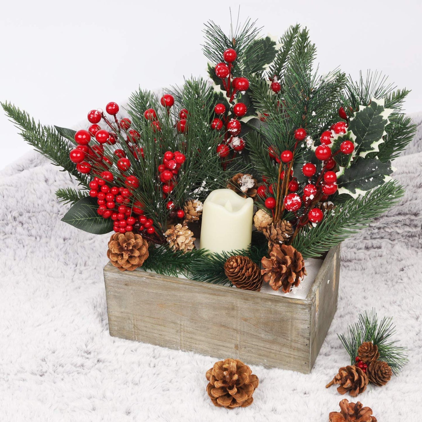 DR.DUDU 12 Pack Artificial Berry Twigs for Christmas Tree Decoration, DIY Christmas Red Berry Stems for Crafts Wreath Garland Ornaments, 6 Designs
