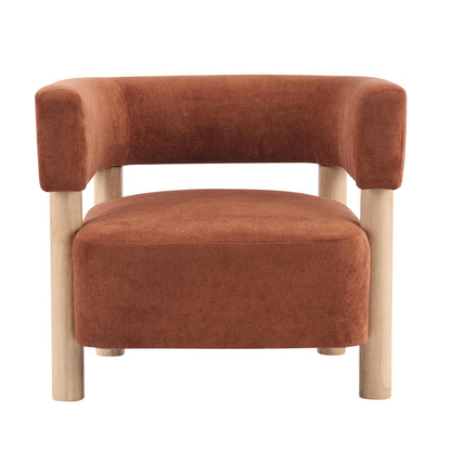 Christopher Knight Home Carly Low Profile Accent Chair, Boucle Upholstered Barrel Chair, Comfy Reading Chair for Bedroom, Wooden Single Lounge Sofa, Burnt Orange