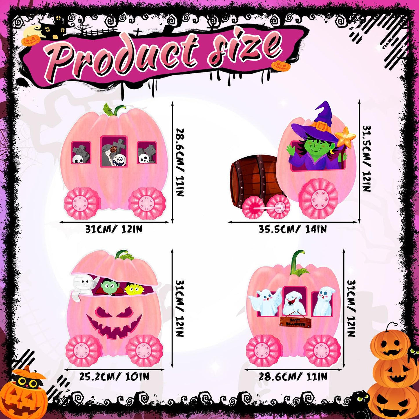 Shellwei 4 Pcs Thanksgiving Pumpkin Yard Outdoor Decor Skeleton Train Yard Signs Autumn Harvest Decorations for Lawn Outdoor Garden Farmhouse Home Thanksgiving Party Decor(Pumpkin,Pink)