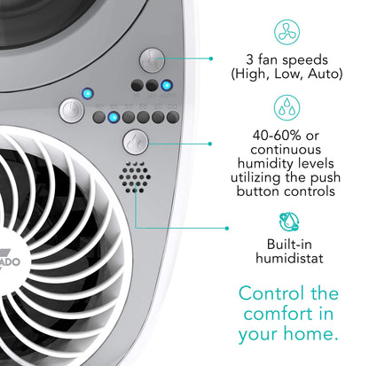 Vornado UH200 Ultrasonic Humidifier with Fan-Assisted Whole Room Humidification, Auto Humidity Control, Remote, and Electronic Humidistat, UH200 — 1.75 gal tank, White