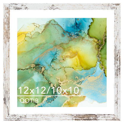 QOTIB Wood 12x12 Frame for 30x30cm Diamond Art Painting, Display Picture 10x10 with Mat or 12x12 without Mat, Large Rustic White Picture Frame for Wall Hanging, 1 Pack
