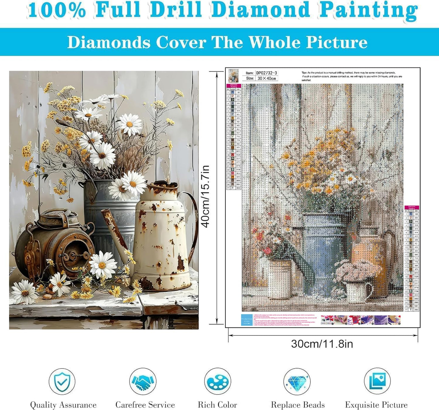 Diamond Art Kits for Adults Beginner 6 Pack Rustic Farmhouse Daisy Painting Diamond Painting Kits 5D Diamond Dots Gem Art Crafts with Tools Round Full Drill Funny Crafts for Home Wall Decor 12x16inch