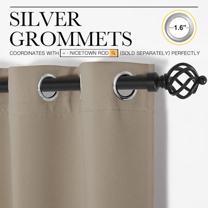 NICETOWN Taupe Blackout Curtains - 108" Long, 55" Wide, 2-Piece Set | Sound Reducing & Energy Efficient Panels for Home Decor