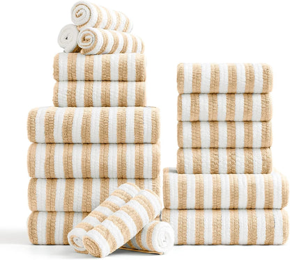 18-Piece Set 6 6 6 Microfiber Bath Towels - Bath Sheet, Hand Towels, Washcloths, Soft, Highly Absorbent Bathroom Towel
