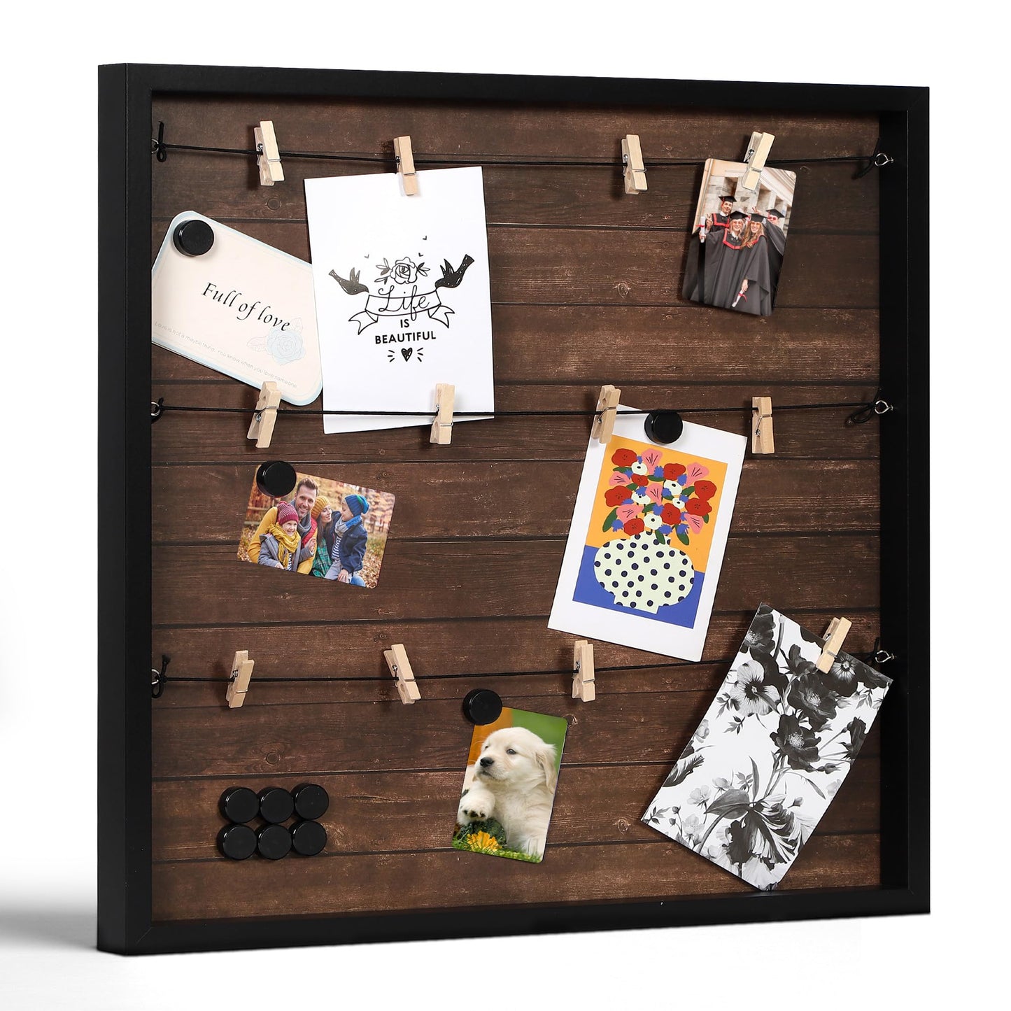 Houseables Picture Board, Photo Board, Photo Display, Picture Collage, Collage Frame, Polaroid Wall Display, Wall Decor, Memory, Postcard, Magnetic, Bulletin, Hanging with Clips, String, Bedroom, 20in