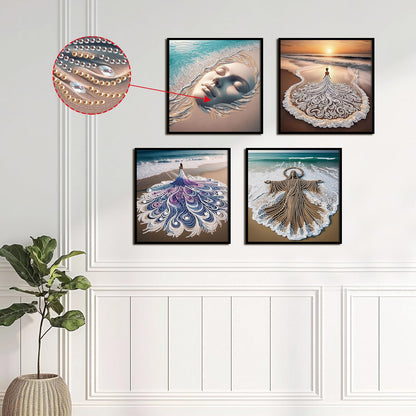 antor 4-Piece Beach Diamond Art Kits for Adults, Special Shaped Diamond Painting Kits, DIY Crystal Rhinestones Gem Art Crafts for Home Decor, Beginner Friendly, 11.8 x 11.8 Inch