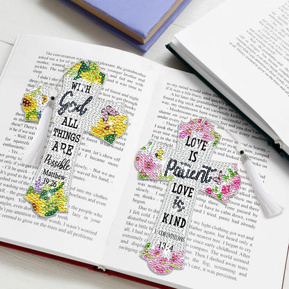 8 Pieces Christian Bible Verse Diamond Art Bookmarks 5d Christian Beaded Bookmark Acrylic Tassel Bookmark for DIY Making Beginners Kids Adults Arts Craft Supplies (Floral)