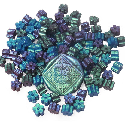 Fsalisa Sealing Wax Beads Cherry Blossom 115pcs for Stamp Sealing, Christmas Cards, Envelopes, Wedding Invitations, Wine Packages, Gift Wrapping (Peacock Blue)