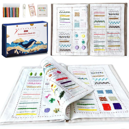 spicssa Beginner Embroidery Stitch Book Kit, Embroidery Kit for Beginners Adults with Video Tutorials, 79 Essential Embroidery Stitches Patterns, DIY Your Stitch Book