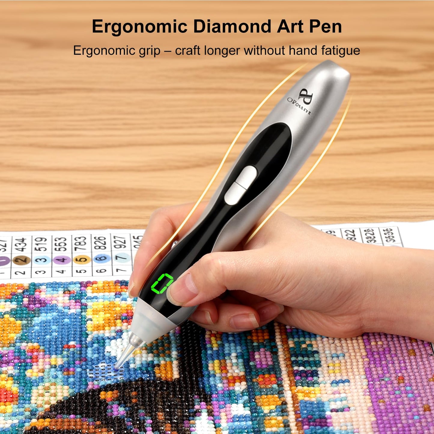 Diamond Art Kits for Adults, Electric Diamond Art Pens with Light, 3 Suction & 3 Brightness Levels, Wireless & Rechargeable Diamond Painting Pen, LED Display, Vacuum, Quiet, Ergonomic (Silver)