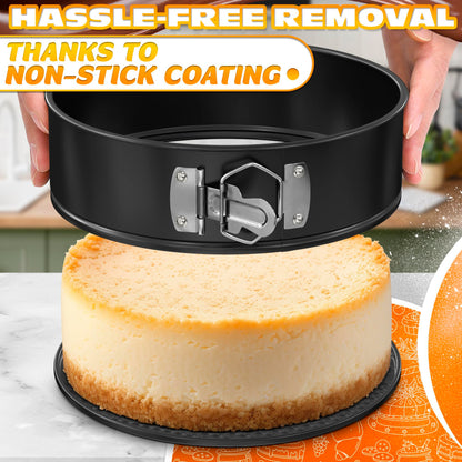 Spring Form Pan for Cheesecake - Leak Resistant Springform Pan Set, Easy-Open Latch, Removable Bottom, Clean Release, Nonstick Round Cake Pans Set, 60 Parchment Liners, Great as Kitchen Gifts for Mom
