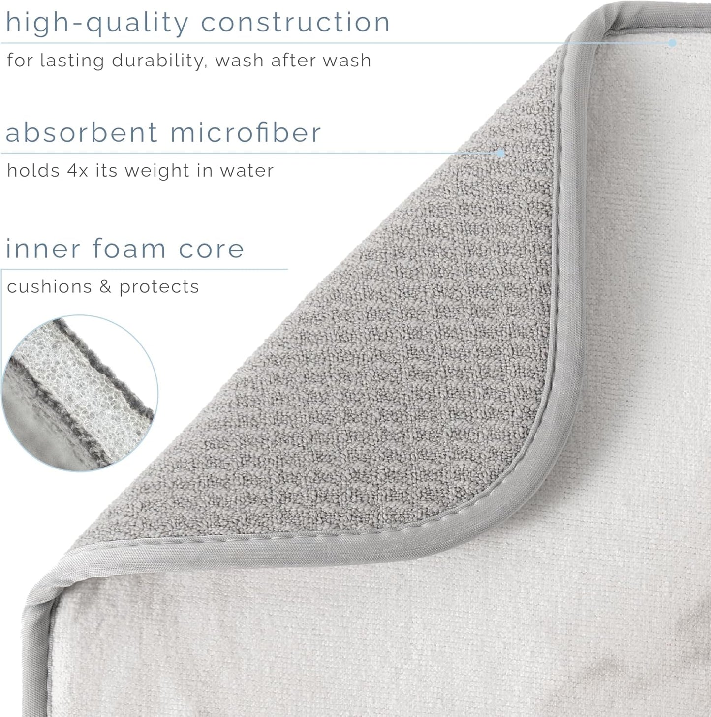 S&T INC. Dish Drying Mat - Absorbent Microfiber Kitchen Counter Pad, 16” x 18”, Large Grey Stone