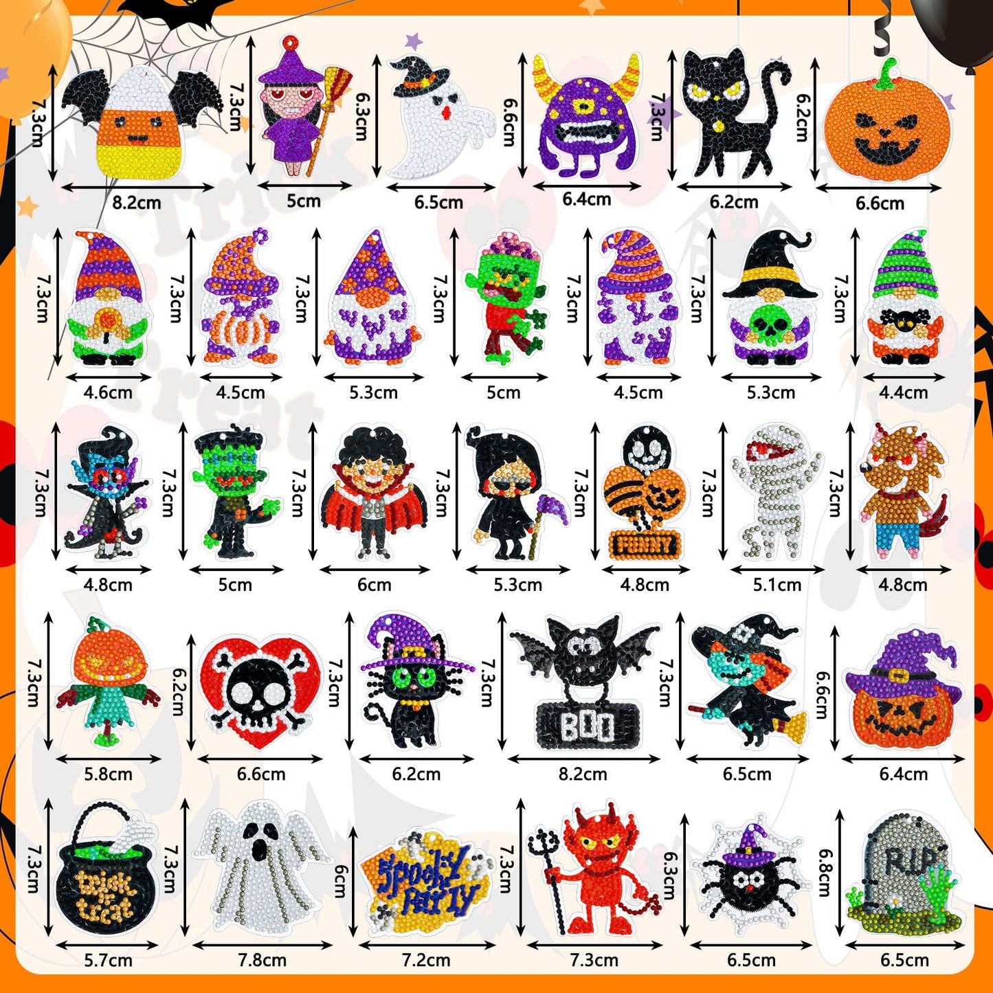 Bucherry 32 Pieces Halloween DIY Diamond Key Chain Halloween Diamond Art Ornaments Rhinestone Pendant Hanging Decor for Halloween DIY (Scary Style)