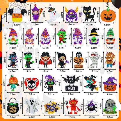 Bucherry 32 Pieces Halloween DIY Diamond Key Chain Halloween Diamond Art Ornaments Rhinestone Pendant Hanging Decor for Halloween DIY (Scary Style)