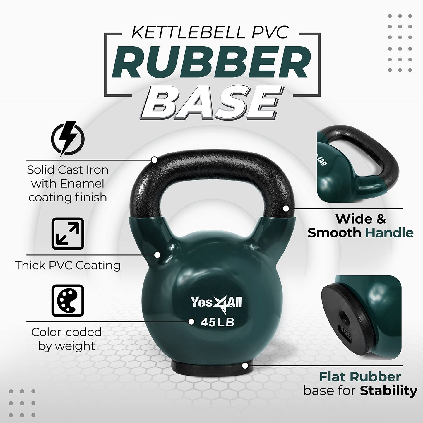 Yes4All Kettlebells Rubber Base, Kettlebell Set for Women, Strength Training Kettlebells Weights (10-65 lbs)