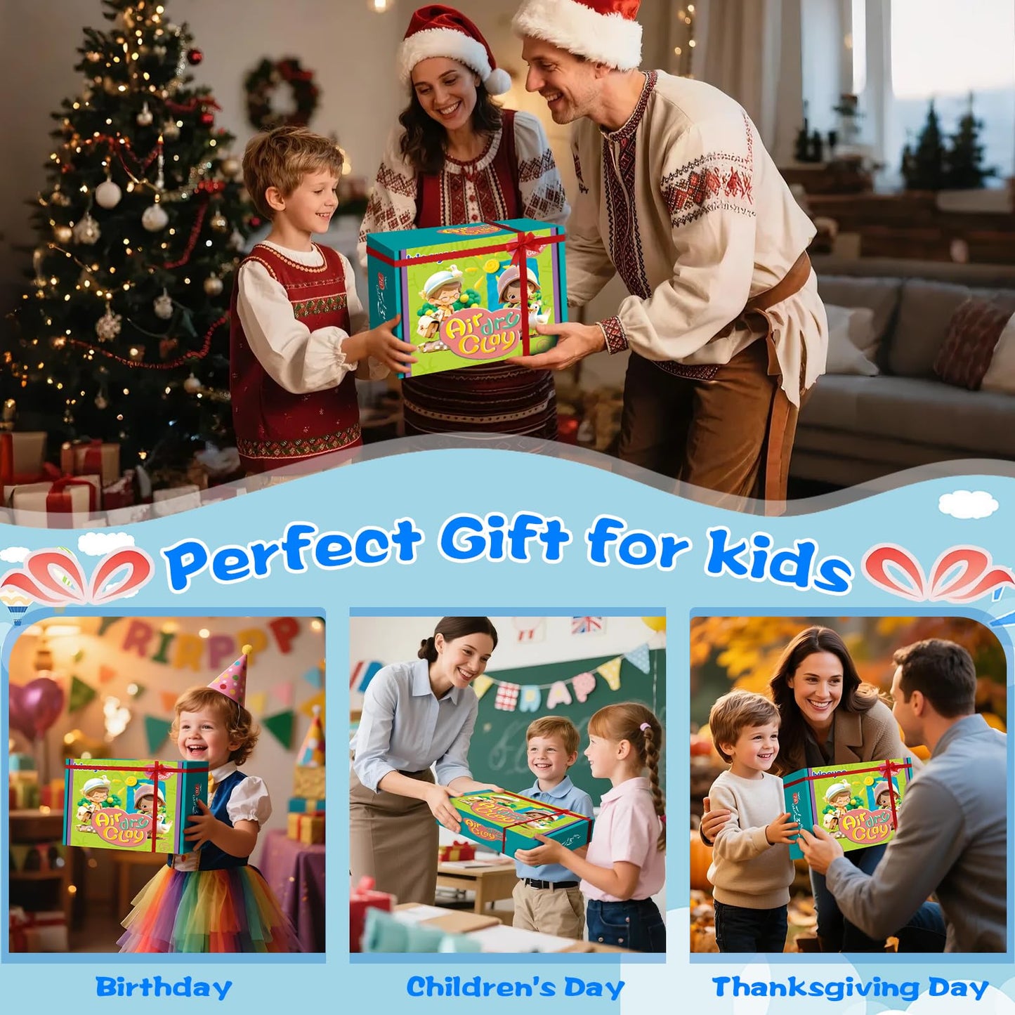 Ixiaoyoo Air Dry Clay for Kids, 60 Colors Modeling Magic Clay, Safe & Non-Toxic, DIY Model Arts & Crafts Kit with Sculpting Tools, Birthday&Christmas Toy Gift for 3-12 Years Old Boys Girls Kids
