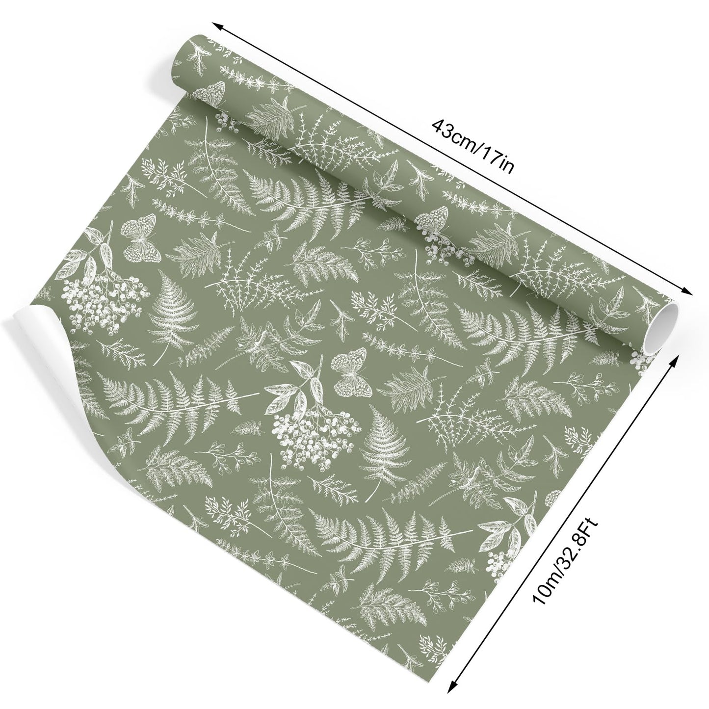 JarThenaAMCS Botanical Wrapping Paper - Mini Roll - 17 In x 32.8 Ft Sage Green Plant Leaves Gift Wrap Paper for DIY Art Crafts Wedding Birthday Holiday Party Supplies