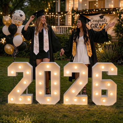 Graduation Decorations Class of 2026, 2.3FT Large PRE-CUT 2026 Marquee Numbers Kit for Preschool High School College Prom Party Decor