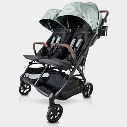 Strolee Lightweight Double Side by Side Stroller - 22 Lbs, 9.5" Compact Fold, Twin Nap Ready Seating, No Rethread Harness, Magnetic Buckle & Ultra Plush Seat 60Lb Max Per Seat- (v2 Sage)