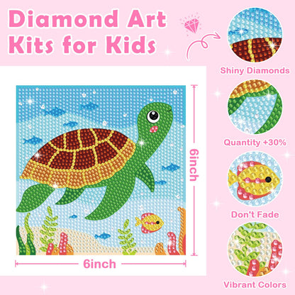NANZHOO Diamond Art Kits for Kids, 6 Pack 5D Cartoon Diamond Painting Kits for Adults Beginner, Cute Animals DIY Big Gem Art Arts and Crafts for Kid Mosaic Kits for Gift Home Wall Decoration 6X6 inch