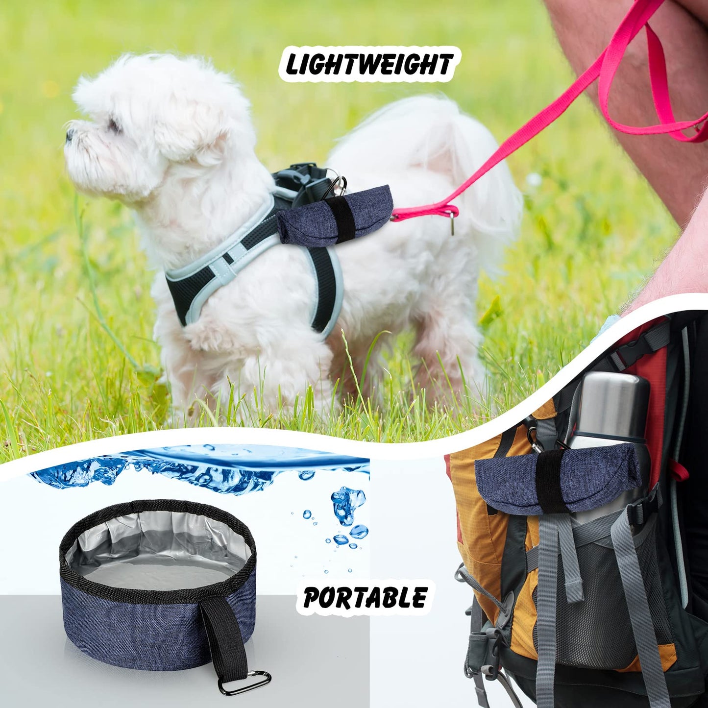 Meanplan 2 Pack Portable Dog Bowls Foldable Travel Dog Dish Portable Puppy Water and Food Bowl Pet Hiking Accessories for Small and Large Pets(Dark Blue,40 oz)