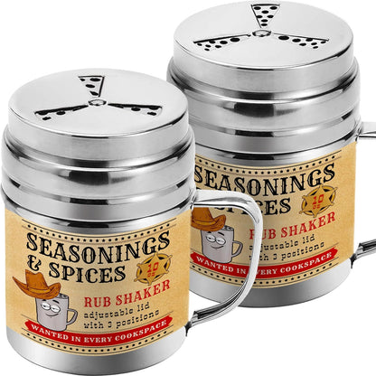 CUSINIUM [Pack of 2] 10 oz Seasonings Spice Shakers, BBQ Dry Rub Shakers with Adjustable Fan-Style Lid and Handles