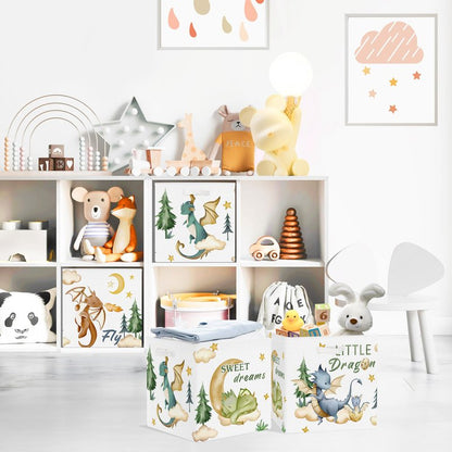 Clastyle 3 pcs Dinosaur Cube Storage Unit Boxes Volcano Kallax Box for Shelves Parents Storage Baskets for Book Clothes Toy Organizer, Dragon, 11.8x11.8x11.8 in