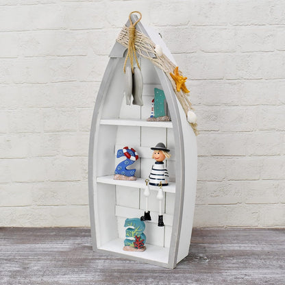 16.5" Linfevisi Wood Boat Shelf Decor Beach Theme Standing Boat Shelf Wooden Boat Decor Boat Book Shelf Nautical Decor