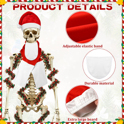 DECYOOL 12 ft Skeleton Santa Outfit, Christmas Skeleton Costume Accessories Set Santa Hat Scarf Beard Tinsel Garlands and Inflatable Candy Cane for Outdoor Indoor Garden Props Festival Decor