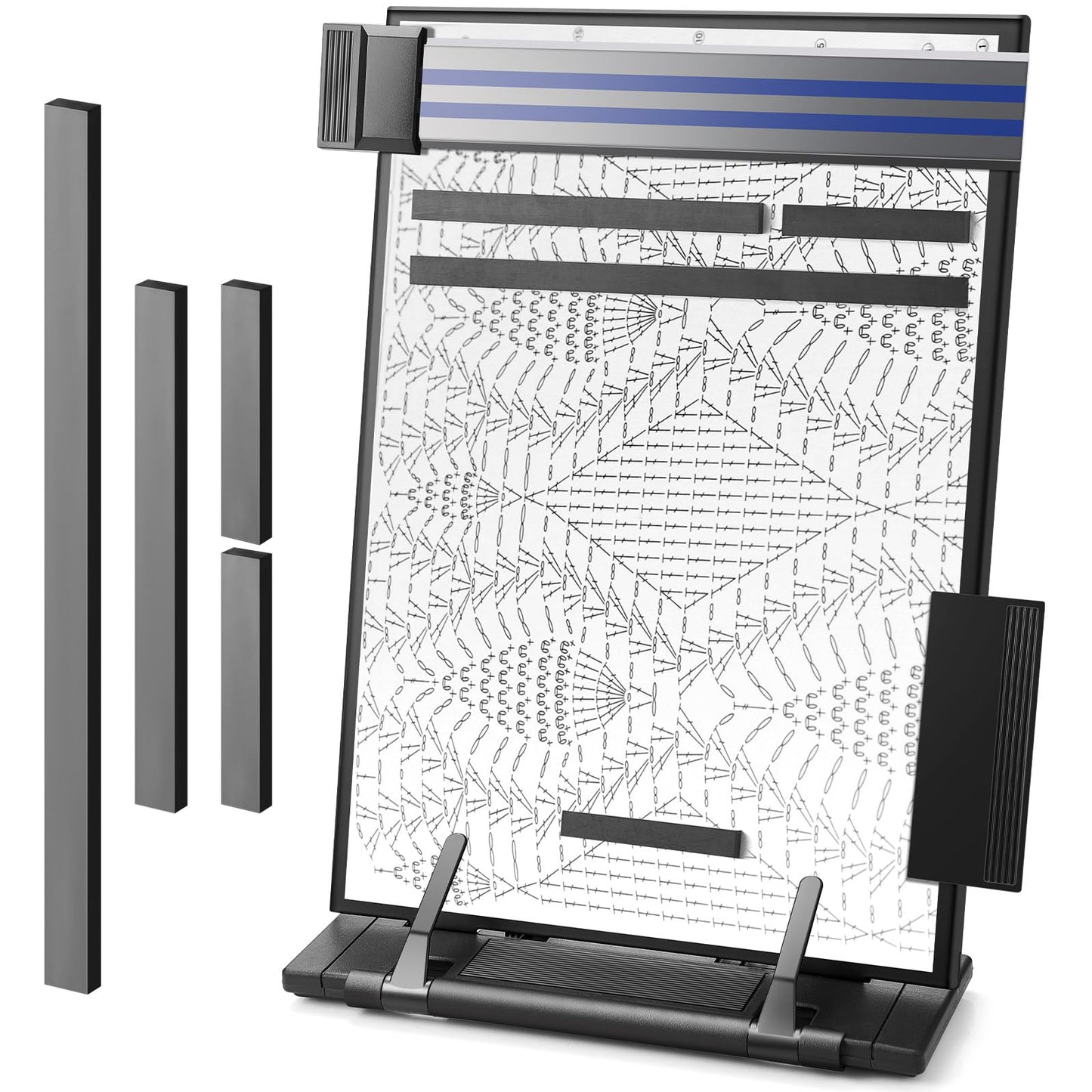 Flutesan Knitting Pattern Holder with 4 Replacement Magnets Knitting Chart Keeper Black Magnetic Cross Stitch Supplies and Accessories Cross Stitch Pattern Holder for Crochet, 13.78 x 8.27 Inch