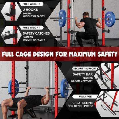 Goimu C1-V4 Power Cage, 2000LBS Squat Rack with LAT Pulldown, Multi-Function Weight Cage Strength Training Machine, Workout Cage with More Attachments for Home Gym Garage (220LBS RD Home Gym Package)