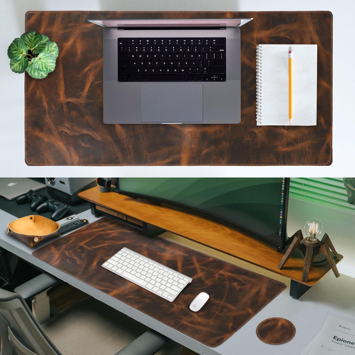 ELIZO Leather Desk Pad Real Leather Desk Mat Desk Cover Desk Blotter Desk Protector Large Computer Mat for Keyboard Gaming Mouse Pad (2-Layer 3mm) Table Laptop Mat Office Desktop Accessories