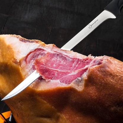 Ham Carving Knife with Honing Steel and Ham Cover - Professional Set for Slicing Ham & Prosciutto