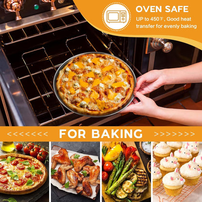 P&P CHEF 10 Inch Pizza Pans (4 Pieces), Round Stainless Steel Pizza Baking Sheet, Non-toxic & Easy Cleaning, Oven &