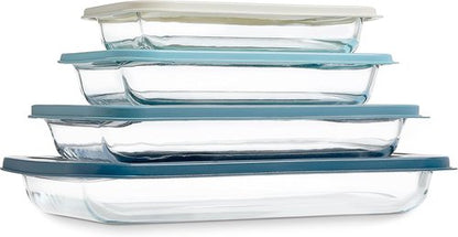 Cook With Color 8-Piece Deep Glass Baking Dish Set - Versatile Casserole & Food Storage Containers | Freezer-to-Oven, Microwave & Dishwasher Safe, Blue