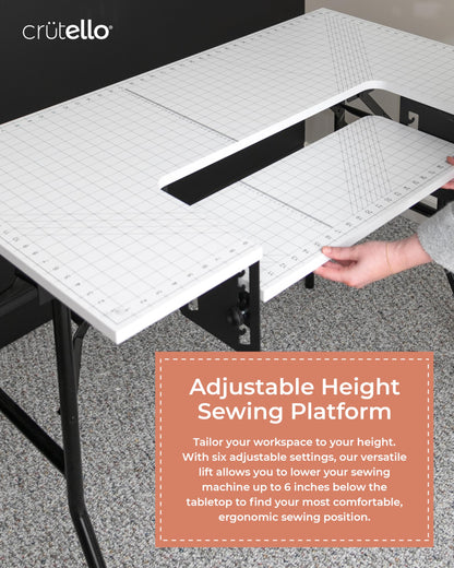 Crutello Folding Sewing Table and Craft Table for Adults - 42x24 inch Grid Top Crafting Desk for Fabric Cutting & Crafts - Steel Folding Storage Legs & Drop Down Sewing Machine Platform