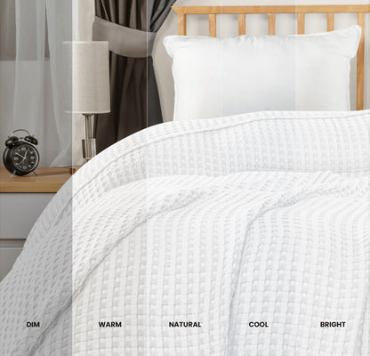 Utopia Bedding White 100% Cotton Waffle Blanket 300 GSM [Queen - 90x90 Inch] Soft Lightweight Breathable Bed Blanket for All Season