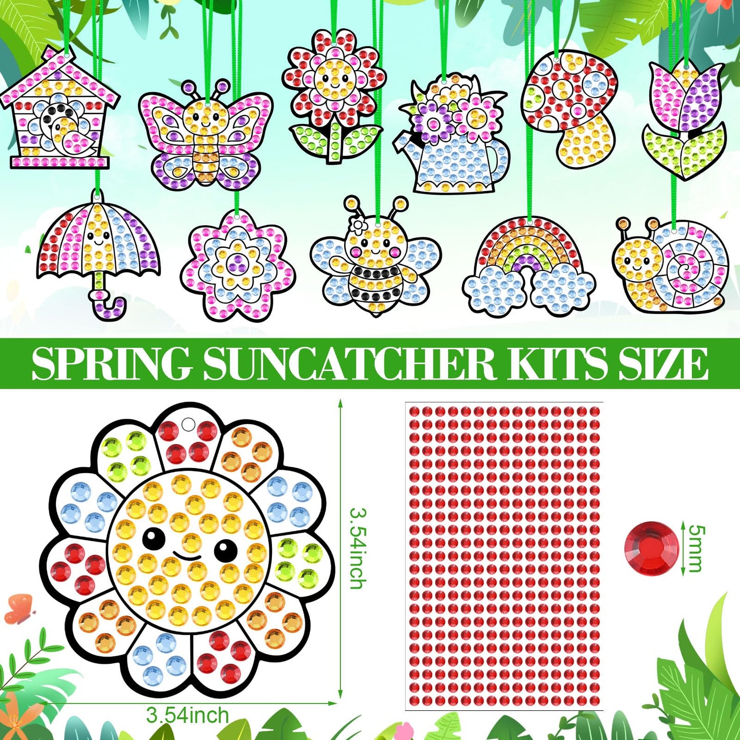 WinnerWhy 36 Sets Spring Diamond Painting Kits DIY Hanging Diamond Art Spring Crafts Butterfly Flower Gem Ornaments for Home Party Decor Sunday School Classroom Activities