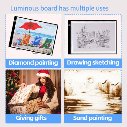 DNSGOOR 244Pcs All Inclusive Diamond Art Accessories Kit Diamond Painting A3 LED Light Pad Set with Diamond Art Sealer Glue Stand Storage Case Pens 5D Painting Tools for DIY Drill Craft