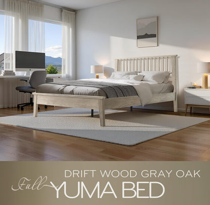 Full Size Solid Wood Platform Bed Frame, Headboard & Footboard, Easy Assembly, 12 Sturdy Slatted Base, Centre Metal Legs, No Box Spring Needed, Noise-Free & Slip-Free, Driftwood Gray Oak Finish YUF-33