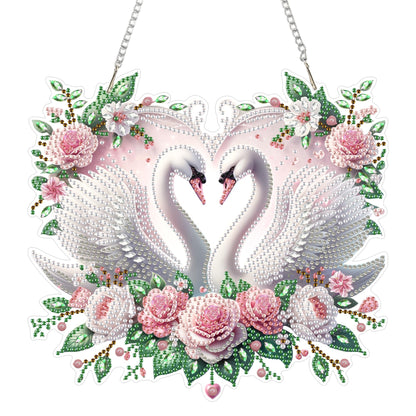 Eiflow Acrylic Diamond Art Hanging Kit for Adults Love, DIY Diamonds Painting Door Hanger Board Kit, Special Crystal Diamond Art Painting Pendant Ornament (Swans)